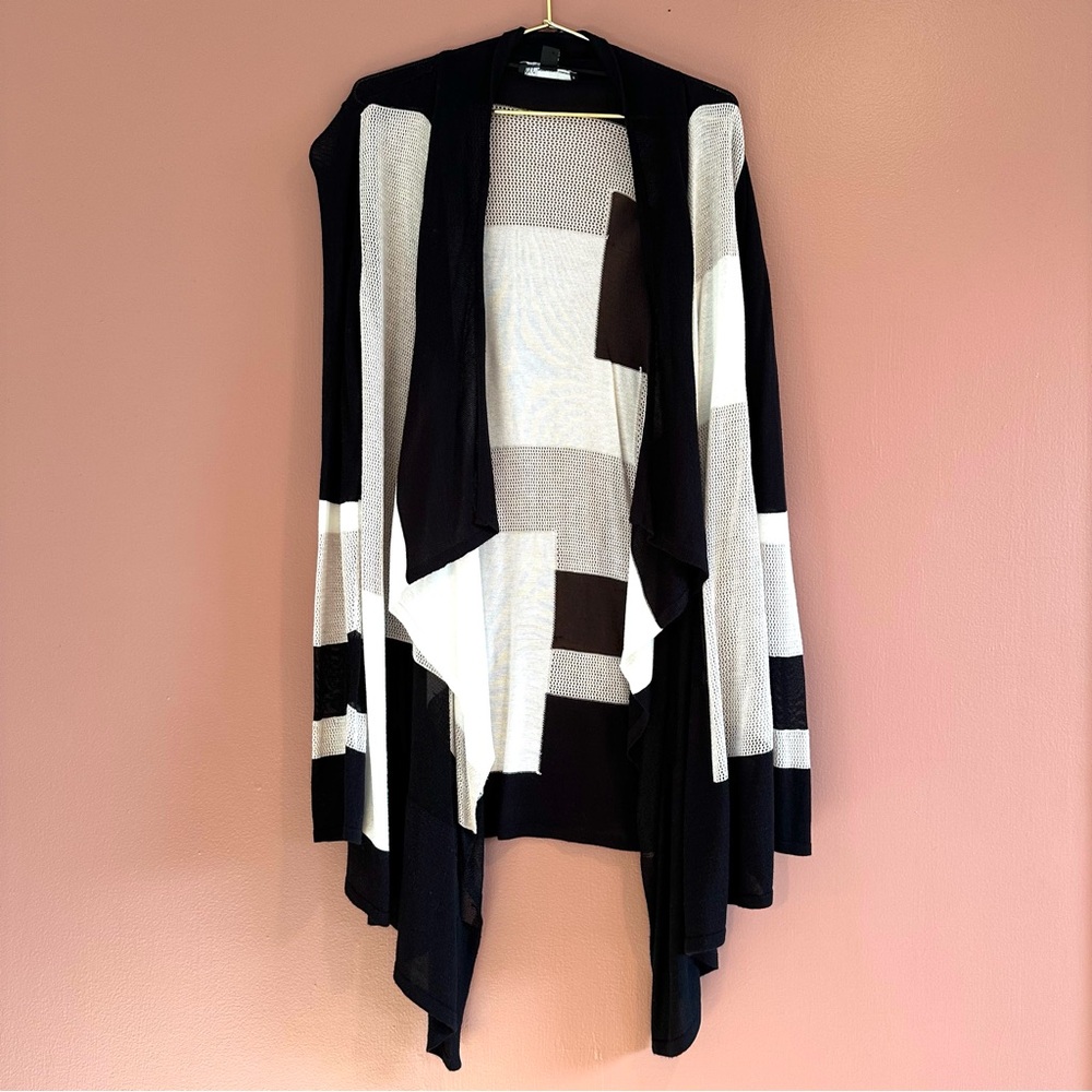 INC International Concepts Black and White Geometric Cardigan